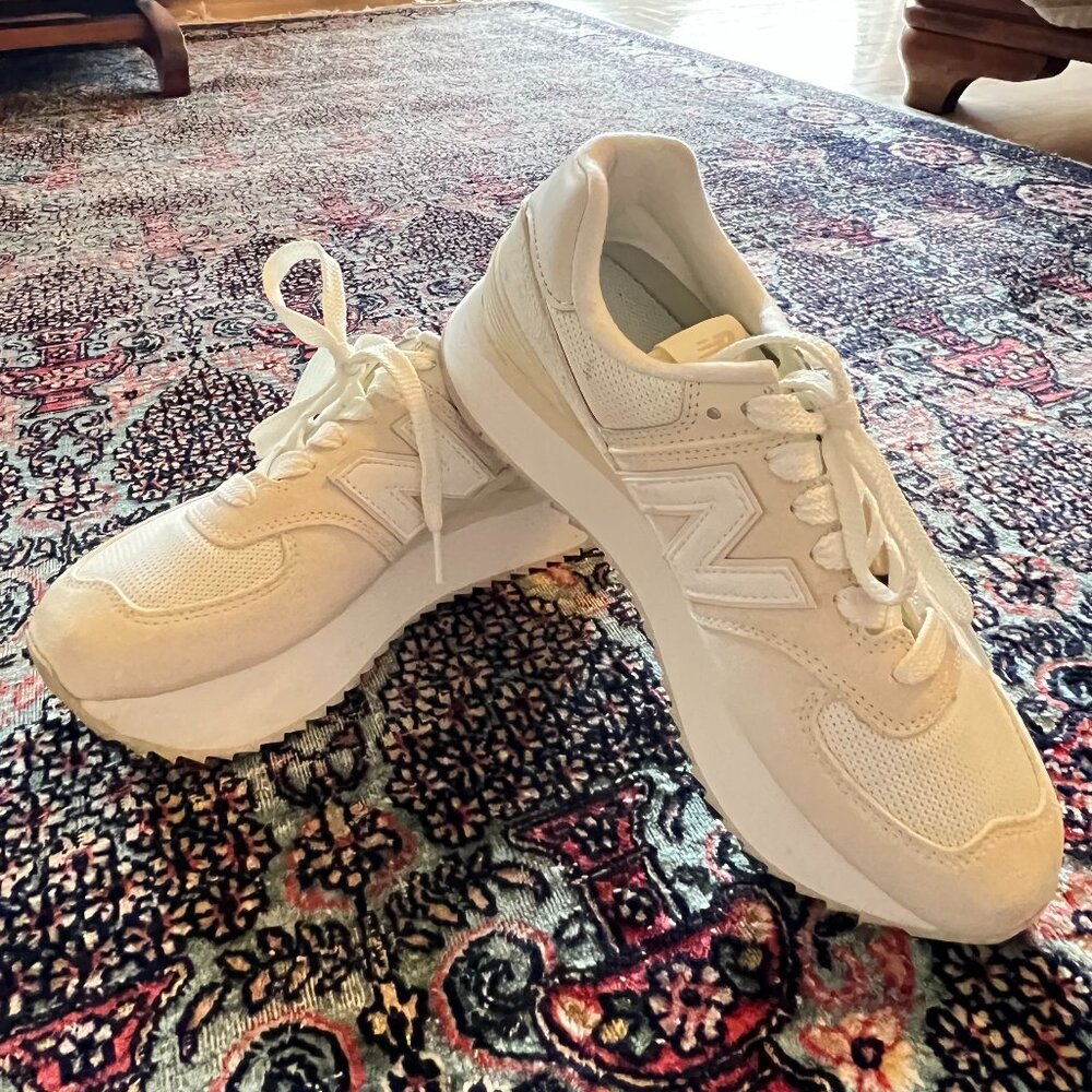 New Balance 574+ Platform Sneaker in white